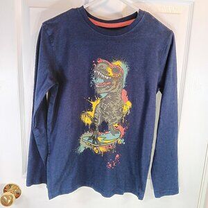 George Dinosaur Graphic Tee T-Shirt Long Sleeve Cotton Blue Boys L NWOT
